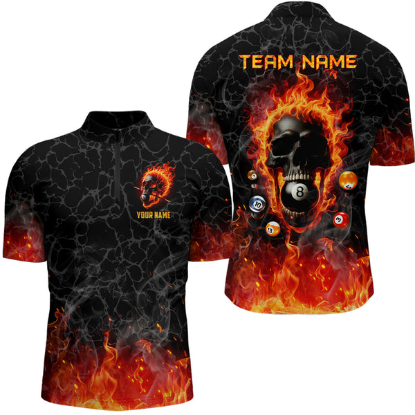 Billiards 8 Ball Flame Skull Fire Custom Pool Shirts For Men, Unique Team League Billiard Jerseys TDM1826