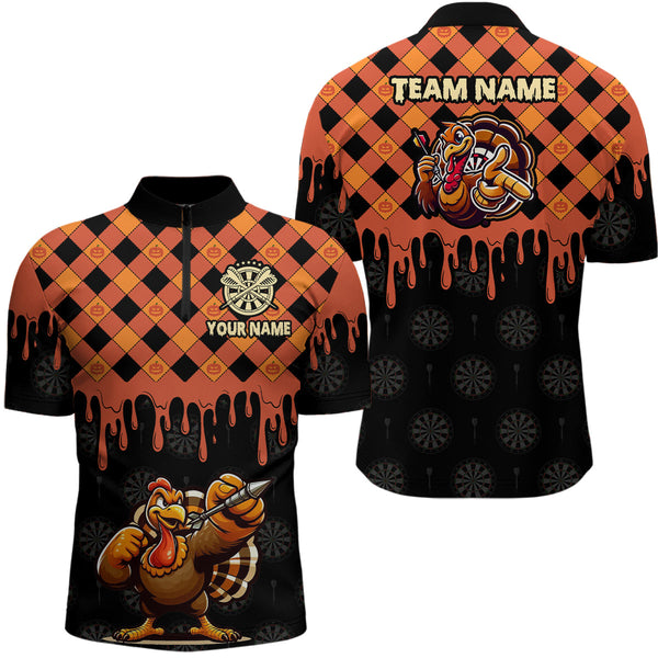 Personalized Orange Black Funny Turkey Pumpkin Dart Shirts For Men, Thanksgiving Dart Jerseys Gift TDM3016