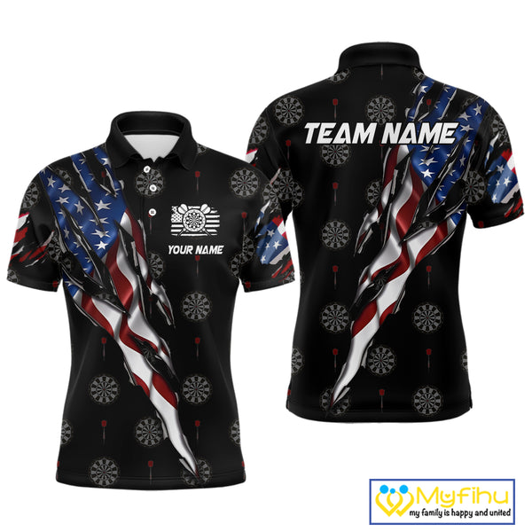 American Flag Scratch Darts Shirt For Men Custom Patriotic Dart Team Jersey Polo & 1/4 Zip TDM4031