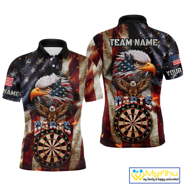 Vintage American Flag Eagle Dart Shirt For Men Custom Patriotic Darts Team Jersey Polo & 1/4 Zip TDM4044