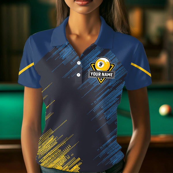 Personalized Blue Yellow 9 Ball Pool Wings Women's Billiard Shirts, 9 Ball Billiard Team Shirt Jersey TDM3776