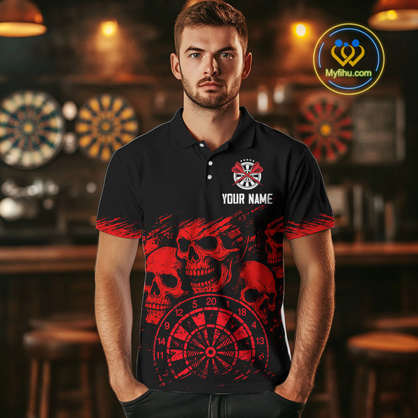 Custom Men's Grim Reaper Dart Shirt – Black Red Grunge Darts Jersey Team Polo & Quarter Zip Styles TDM4067