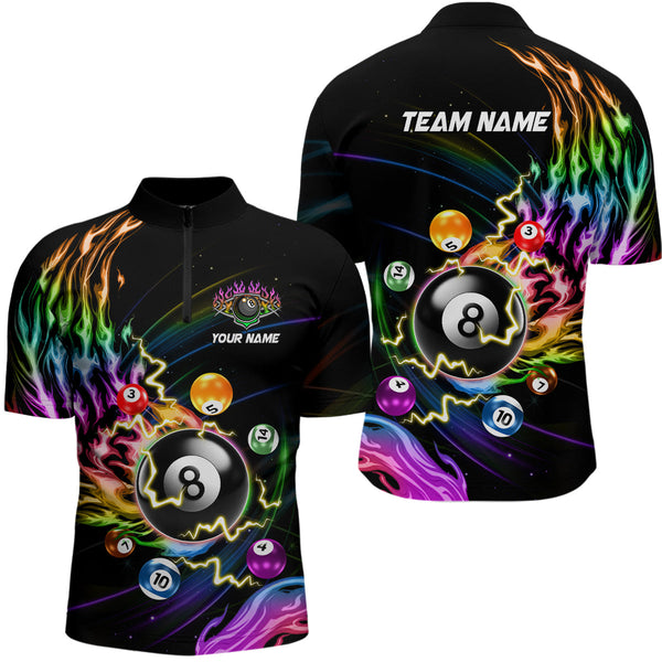 Personalized 3D Billiard Balls Colorful Fire Pool Shirts For Men Custom Lightning Billiard Jerseys TDM2088
