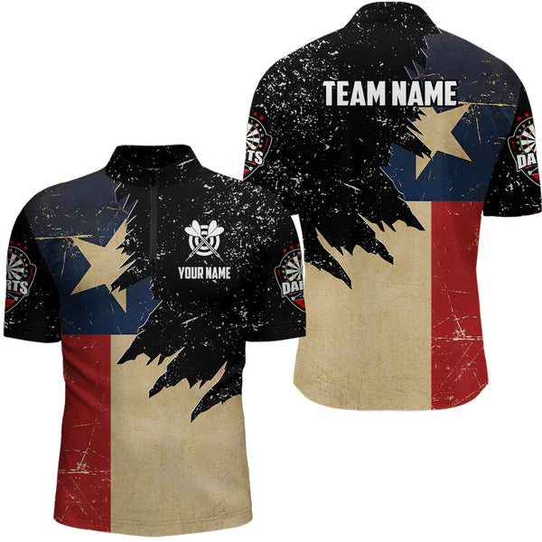 Personalized Retro Texas Flag Darts Men Polo & Quarter-Zip Shirts, Patriotic Dart Jerseys Uniform TDM1885