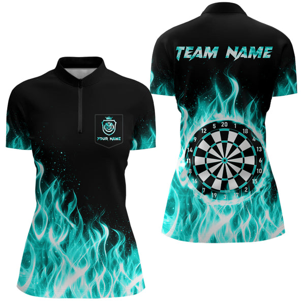 Turquoise Fire Flame Dart Shirt With Pocket For Women Custom Dart Team Jersey TDM3792