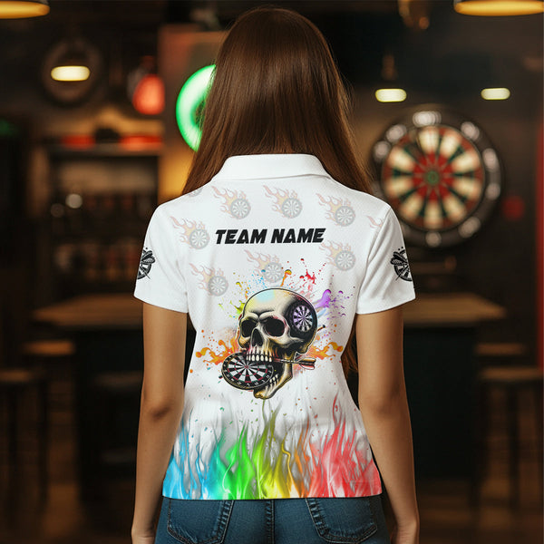 Personalized Funny 3D Darts Skull Colorful Fire Women Darts Shirts Custom Dart Team Jerseys | White TDM2593