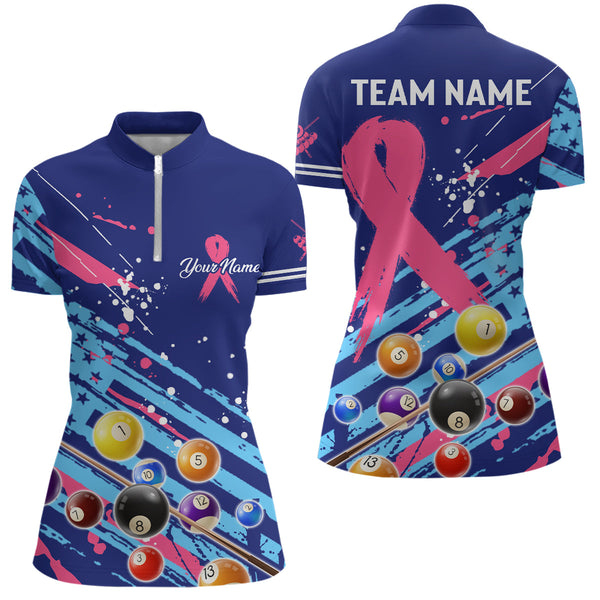 Breast Cancer American Flag Custom Billiard Shirts For Women, Billiard Balls Jerseys, Gift For Pooler TDM2355
