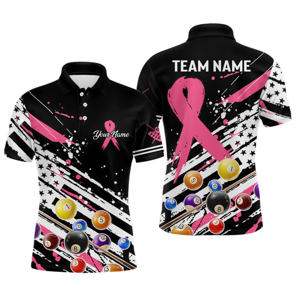 Breast Cancer American Flag Custom Billiard Shirts For Men, Billiard Balls Jerseys, Gift For Pooler TDM2356
