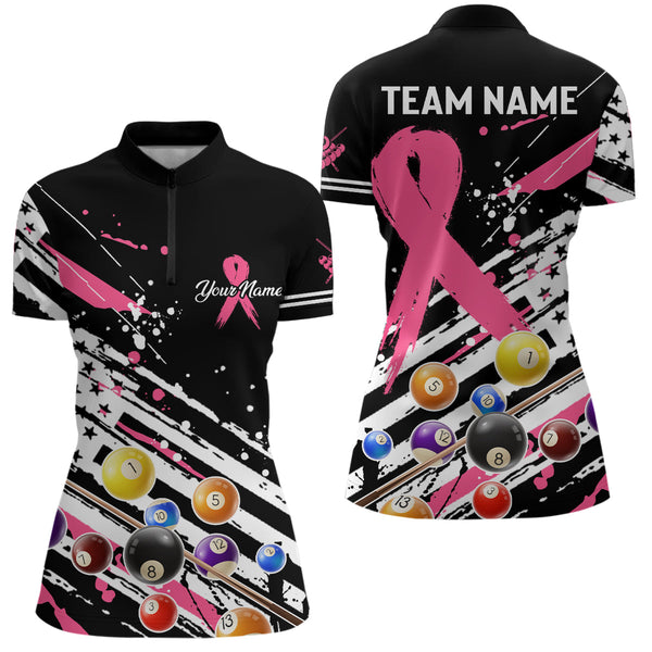 Breast Cancer American Flag Custom Billiard Shirts For Women, Billiard Balls Jerseys, Gift For Pooler TDM2356