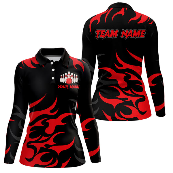 Black and Red Flame Bowling shirts for Women Custom team bowling jerseys, ladies bowling apparel NQS9273