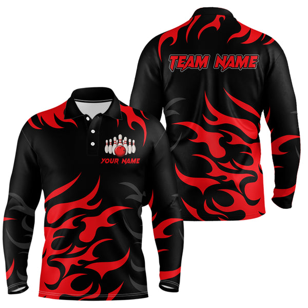 Black and Red Flame Bowling shirts for Men Custom team bowling jerseys, mens bowling apparel NQS9273