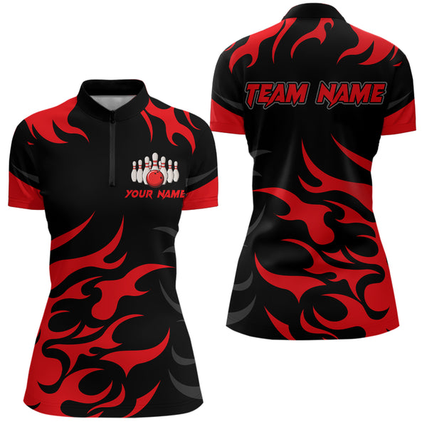 Black and Red Flame Bowling shirts for Women Custom team bowling jerseys, ladies bowling apparel NQS9273