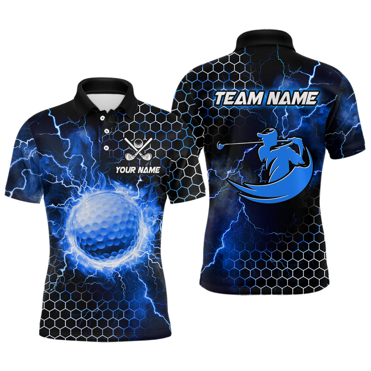 Blue Lightning thunder golf ball Mens golf polos shirts custom cool golf shirt for men NQS9284