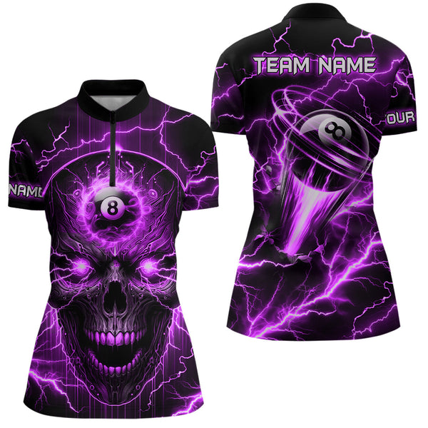 Personalized Skull Billiard Shirts For Women Custom Name 8 Ball Pool Billiard Jersey |Purple TDM1532