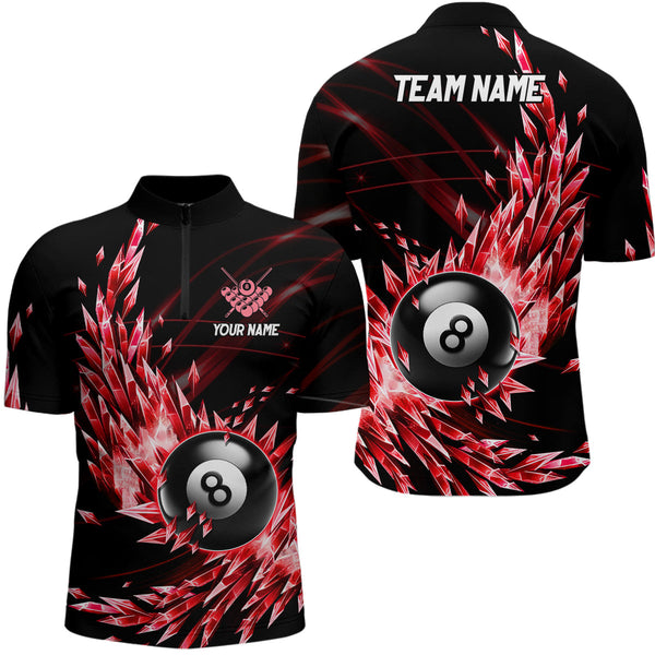 3D Red Frozen Ice Custom Men Billiard Polo & Quarter-Zip Shirts, 8 Ball Pool Billiard Attire Jersey TDM1705