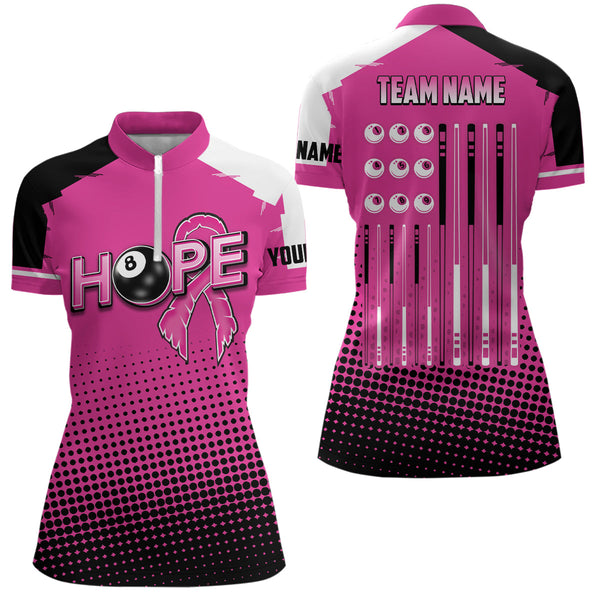 Pink Breast Cancer Awareness US Flag Custom Women Billiard Shirts, 8 Ball Pool Jerseys For Pooler TDM2424