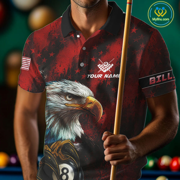 Black And Red American Flag Eagle Billiard Shirt For Men Custom Claw 8 Ball Pool Team Jersey TDM4317