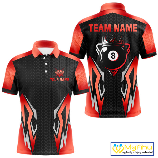 Black And Red 8 Ball Pool Crown Billiard Shirt For Men Custom Billiard Jersey Team Polo & 1/4 Zip TDM4322