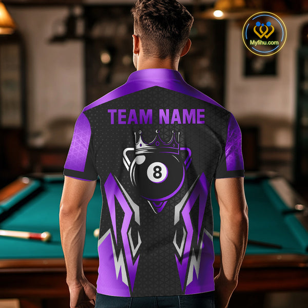 Black Purple 8 Ball Pool Crown Billiard Shirt For Men Custom Billiard Jersey Team Polo & 1/4 Zip TDM4323
