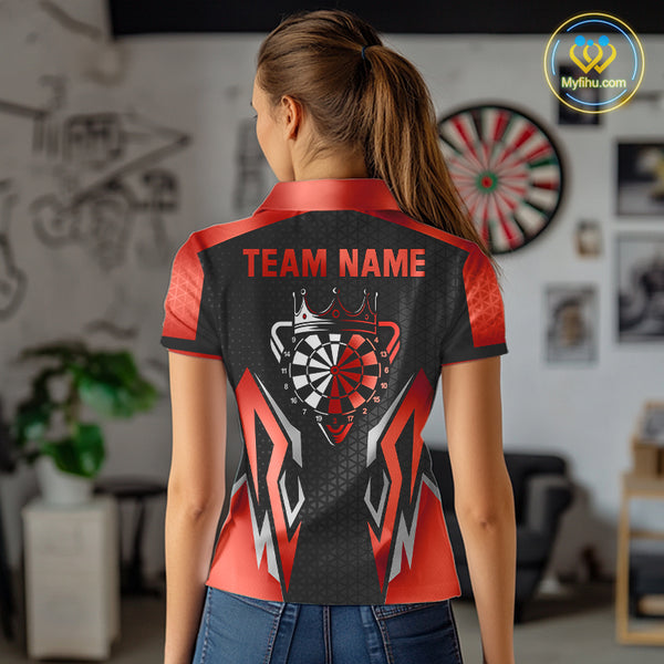Black And Red Crown Darts Shirt For Women Custom Darts Jerseys Team Polo & Quarter Zip Uniform TDM4325