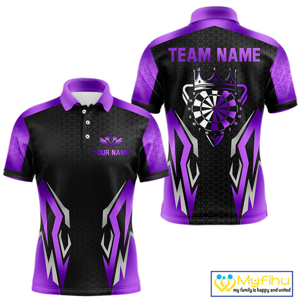 Black And Purple Crown Darts Shirt For Men Custom Darts Jerseys Team Polo & Quarter Zip Uniform TDM4326