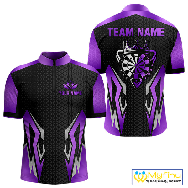 Black And Purple Crown Darts Shirt For Men Custom Darts Jerseys Team Polo & Quarter Zip Uniform TDM4326