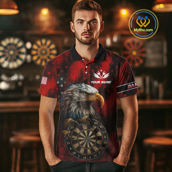 Black And Red American Flag Claw Eagle Darts Shirt For Men Custom Team Patriotic Darts Jerseys TDM4318