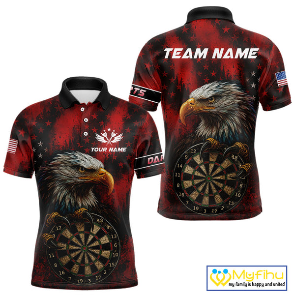 Black And Red American Flag Claw Eagle Darts Shirt For Men Custom Team Patriotic Darts Jerseys TDM4318