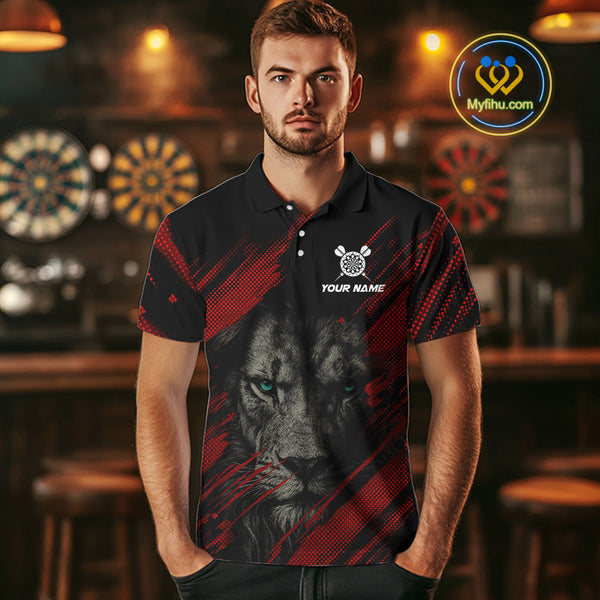 Personalized Red & Black Lion Dart Shirt For Men Custom Light Dartboard Team Jersey Polo & 1/4 Zip TDM4334