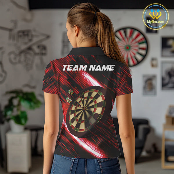 Personalized Red & Black Lion Dart Shirt For Women Custom Light Dartboard Team Jersey Polo & 1/4 Zip TDM4334