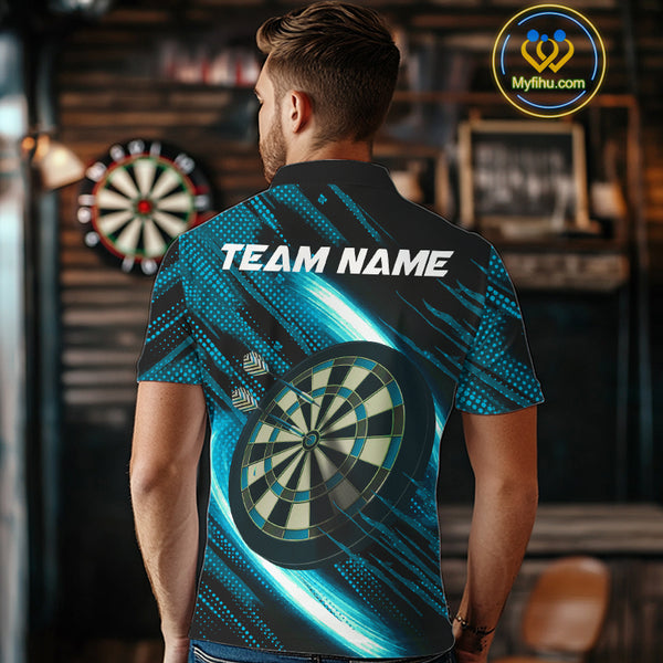 Personalized Cyan & Black Lion Darts Shirt For Men Custom Light Dartboard Jersey Polo & 1/4 Zip TDM4335