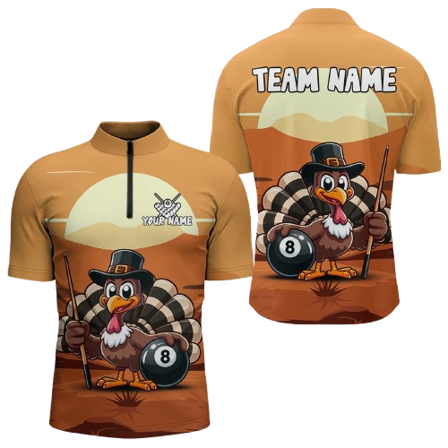 Funny Turkey 8 Ball Pool Billiard Shirt For Men Custom Thanksgiving Shirt For Pool Player TDM4817
