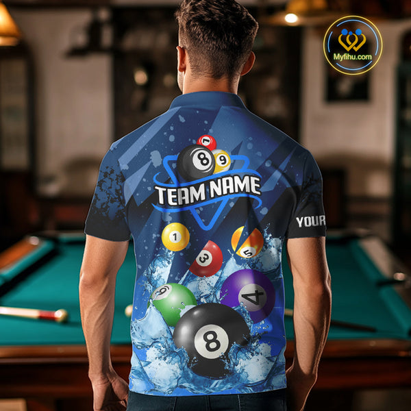 Blue Billiard Jerseys For Men Custom 3D Pool Balls Billiard Shirts Team Polo & Quarter Zip TDM4087