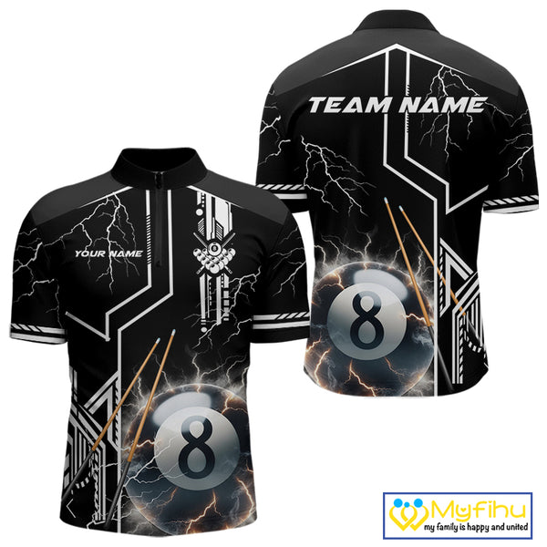 Personalized Thunder Lighting 8 Ball Shirt For Men, White Black Billiard Team Shirts, Pool Jerseys TDM4110