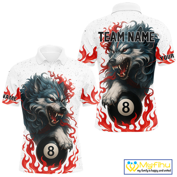 Personalized Wolf Flaming 8 Ball Billiard Shirts For Men Custom Billiard Pool Team Jersey |Red TDM4111