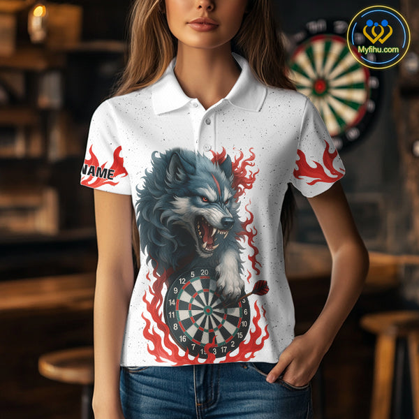 Personalized Wolf Flaming Dart Shirts For Women Custom Darts Jerseys Team Polo & Quarter Zip | Red TDM4112