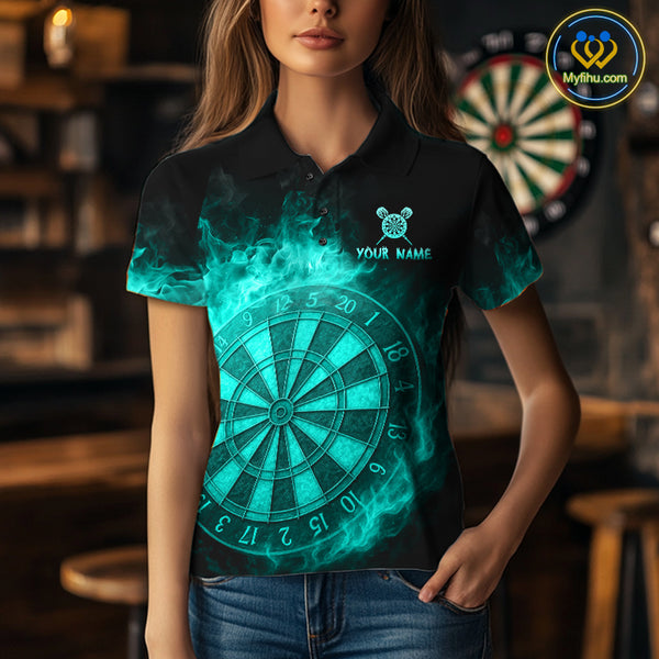 Personalized 3D Turquoise Dartboard Dragon Flame Dart Shirts For Women Custom Darts Team Jerseys TDM4313