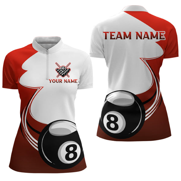 Personalized Billiard Tournament Sport Shirts, 8 Ball Pool Billiard Team Jersey For Women |Red TDM1778