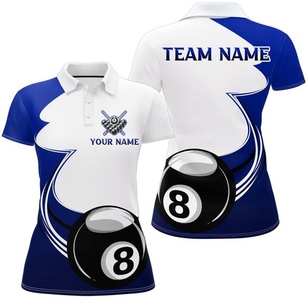 Personalized Billiard Tournament Sport Shirts, 8 Ball Pool Billiard Team Jersey For Women |Blue TDM1779