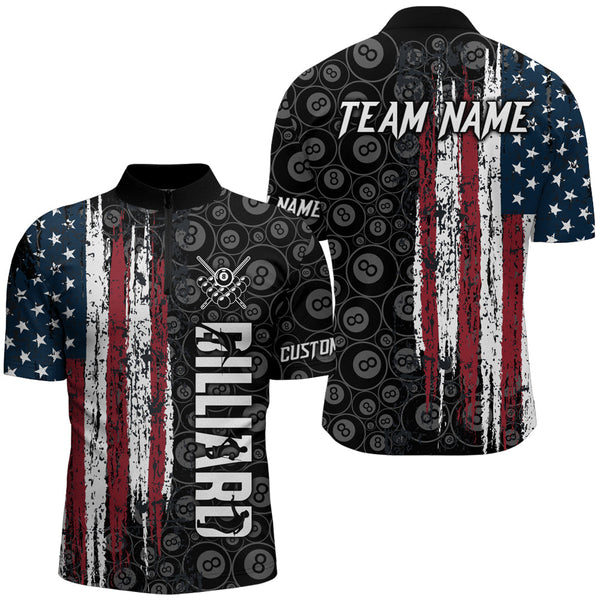 Retro American Flag 8 Ball Pool Billiard Shirts For Men Custom Team Patriotic Billiard Jerseys TDM3295