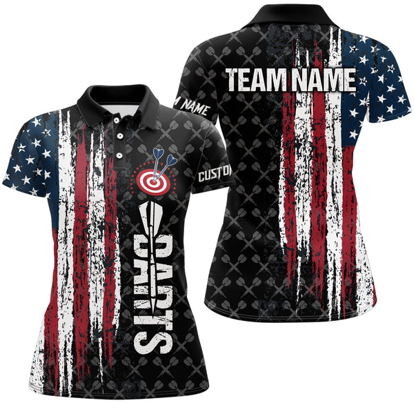 Grunge Vintage American Flag Custom Dart Shirts For Women, Pride Team Patriotic Dart Jerseys TDM3296