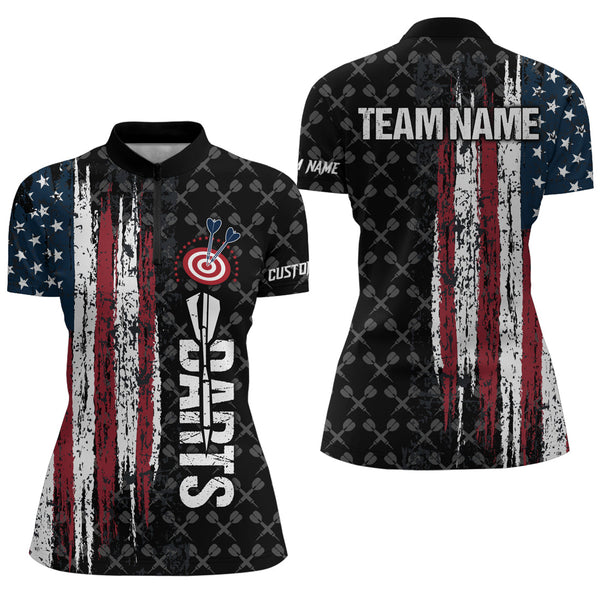 Grunge Vintage American Flag Custom Dart Shirts For Women, Pride Team Patriotic Dart Jerseys TDM3296