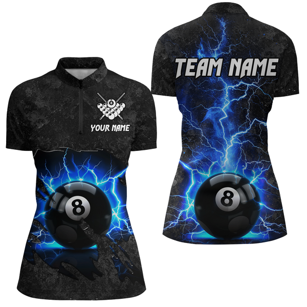 Blue 8 Ball Pool Thunder Lightning Custom Women Billiard Shirts, Team League Billiard Jerseys Uniform TDM1780
