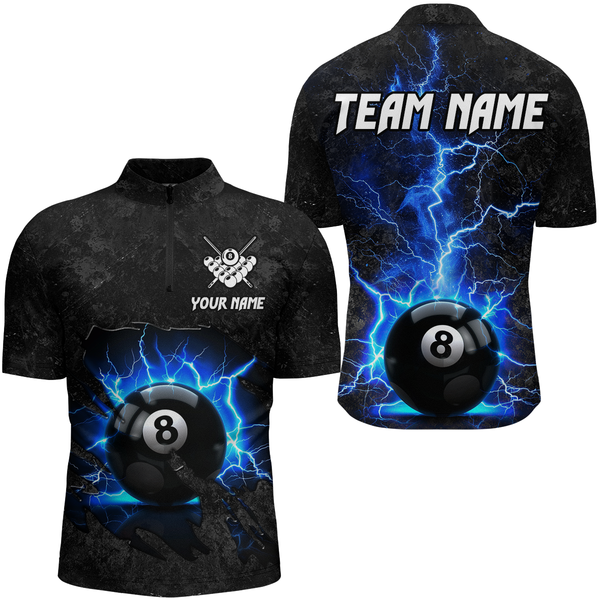 Blue 8 Ball Pool Thunder Lightning Custom Men Billiard Shirts, Team League Billiard Jerseys Uniform TDM1780