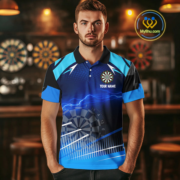 Personalized Blue Thunder Lightning Darts Jersey For Men Custom Darts Team Shirt Polo & 1/4 Zip TDM4721