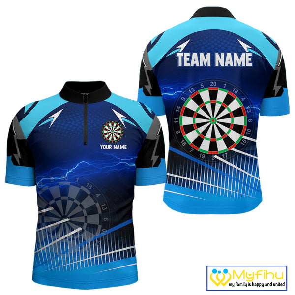 Personalized Blue Thunder Lightning Darts Jersey For Men Custom Darts Team Shirt Polo & 1/4 Zip TDM4721