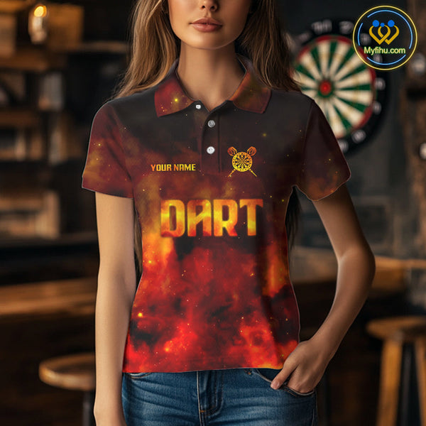 Custom Smoke Flame Darts Team Polo Shirts For Women, Dart Uniform NYN0077