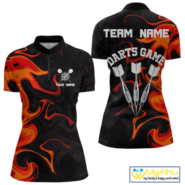 Custom Red Orange Dart Team Women Quarter-Zip Shirts, Dart Jerseys NYN0082