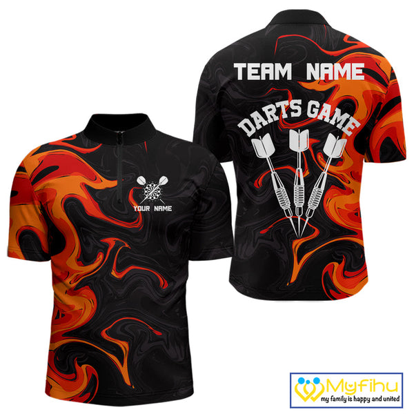 Custom Red Orange Dart Team Men Quarter-Zip Shirts, Dart Jerseys NYN0082