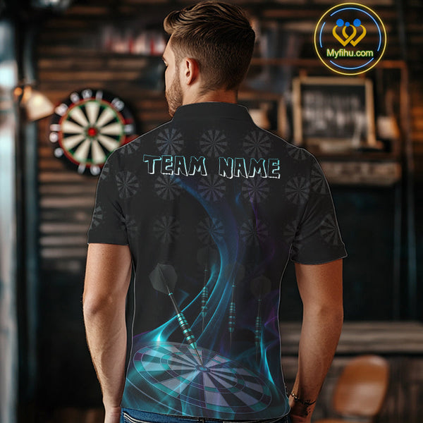 Custom Black Blue Dartboard Neon Effect Darts Polo Shirts For Men, Dart Jerseys NYN0692